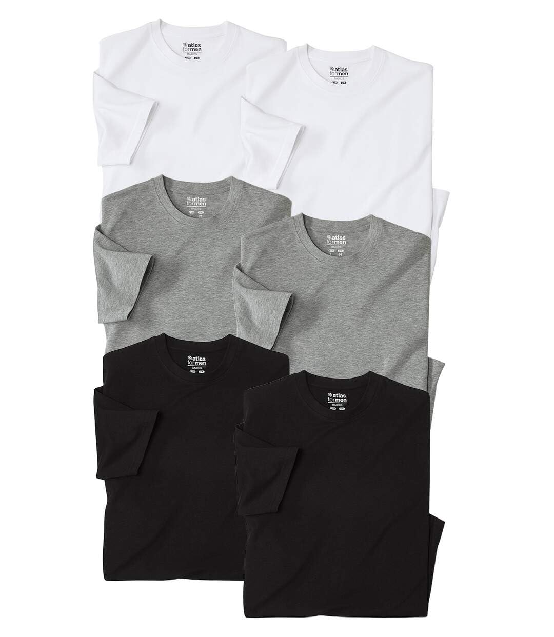 ATLAS FOR MEN -Pack de 6 Camisetas Hombre Manga Corta - Tshirt Suave - Camisetas Estilo Casual - Verano - Ropa Básica - Disponibles en Tallas Grandes de la M hasta 5XL