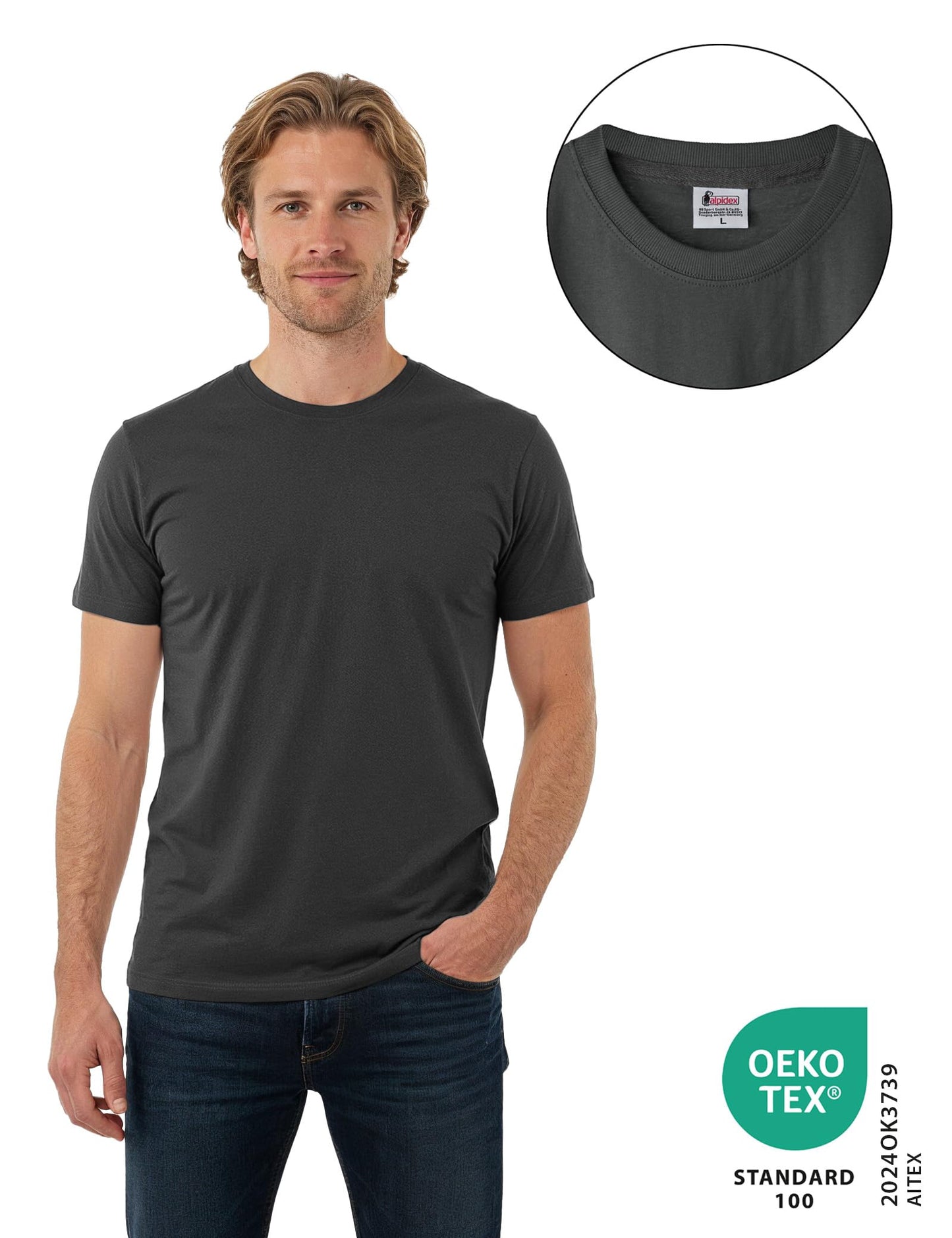 ALPIDEX T-Shirt Camisetas Hombre Pack de 5 Cuello Redondo 100% Algodón Unicolor Corta Shirt Men Camisa de Manga Casual S M L XL XXL 3XL 4XL 5XL