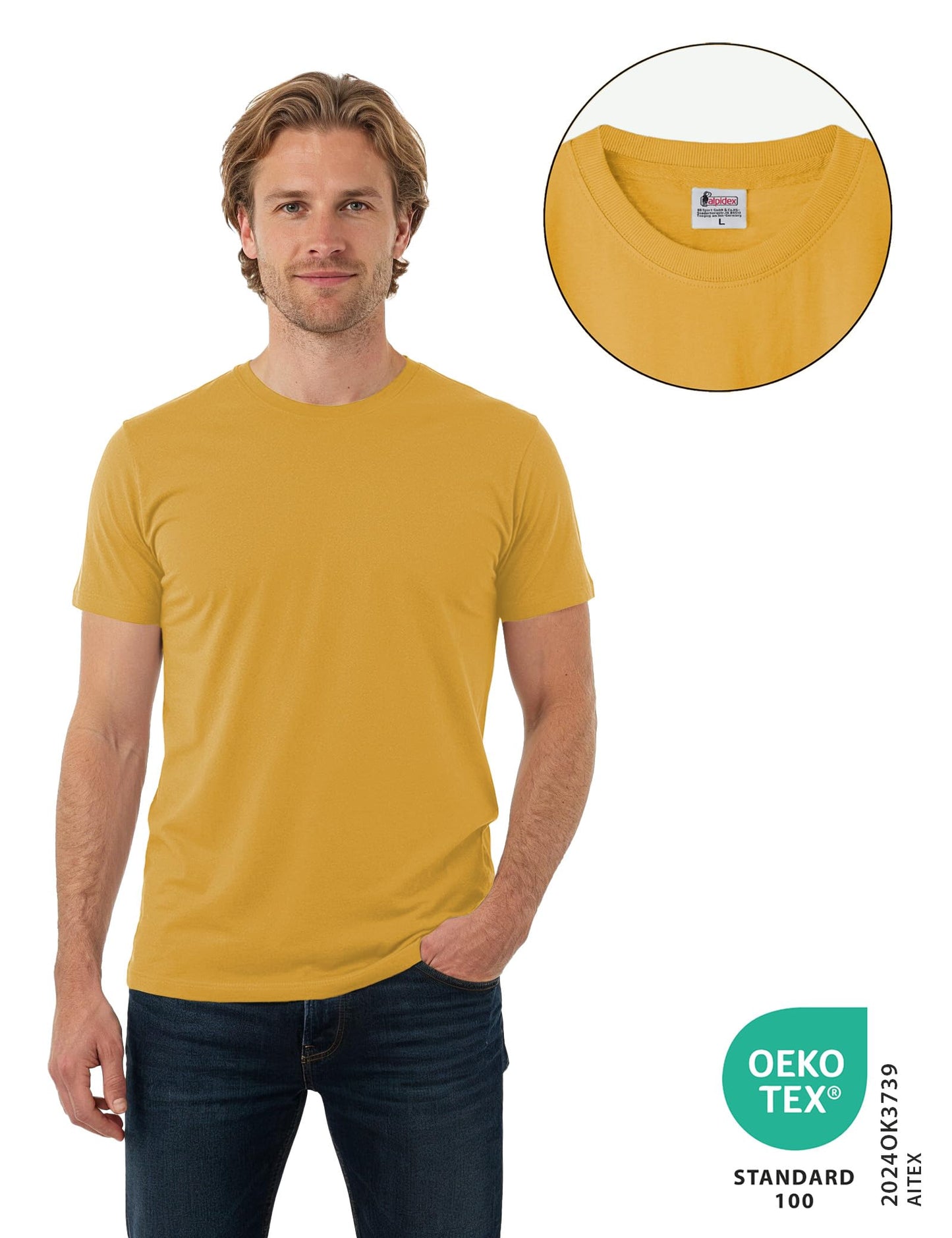 ALPIDEX T-Shirt Camisetas Hombre Pack de 5 Cuello Redondo 100% Algodón Unicolor Corta Shirt Men Camisa de Manga Casual S M L XL XXL 3XL 4XL 5XL
