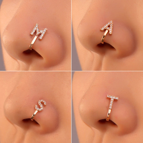 No Piercing Nose Pin Copper Inlaid Zircon Letter U Shape