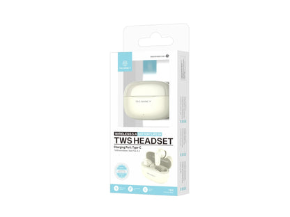 Techancy Auriculares Bluetooth TWS Wireless 5.4 KP2715 Microfone HD Toque inteligente USB C para Android iPhone Creme