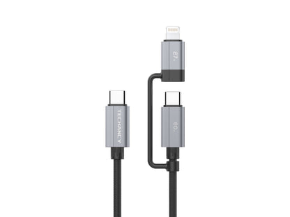 Techancy Cabo de carregamento rápido 2 em 1 TB1743 1m USB-C para USB-C 60W e USB-C para Lightning 27W cabo durável para vários dispositivos