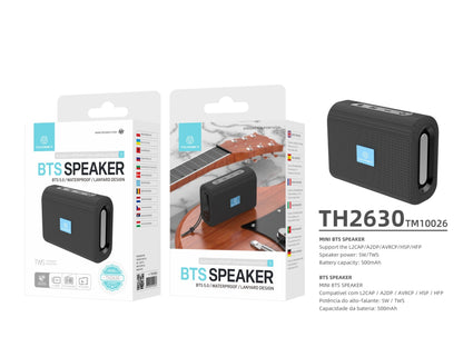 Techancy Mini Altifalante Sem Fios Preto TH2630, Reprodução Com Bateria Incorporada, Conetividade Bluetooth 5.0, Suporte Tws