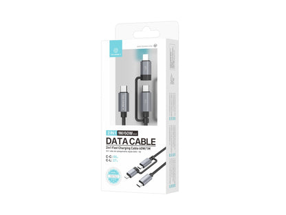Techancy Cabo de carregamento rápido 2 em 1 TB1743 1m USB-C para USB-C 60W e USB-C para Lightning 27W cabo durável para vários dispositivos
