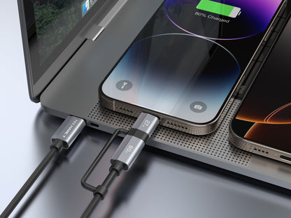 Techancy Cabo de carregamento rápido 2 em 1 TB1743 1m USB-C para USB-C 60W e USB-C para Lightning 27W cabo durável para vários dispositivos