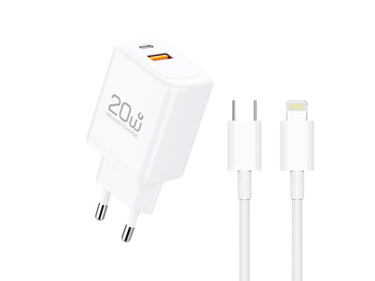 Techancy Carregador TA2826 PD3.0 20W com Duas Portas USB-C e Cabo Lightning Compativel com iPhone 8 a 14 Serie