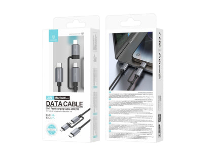 Techancy Cabo de carregamento rápido 2 em 1 TB1743 1m USB-C para USB-C 60W e USB-C para Lightning 27W cabo durável para vários dispositivos